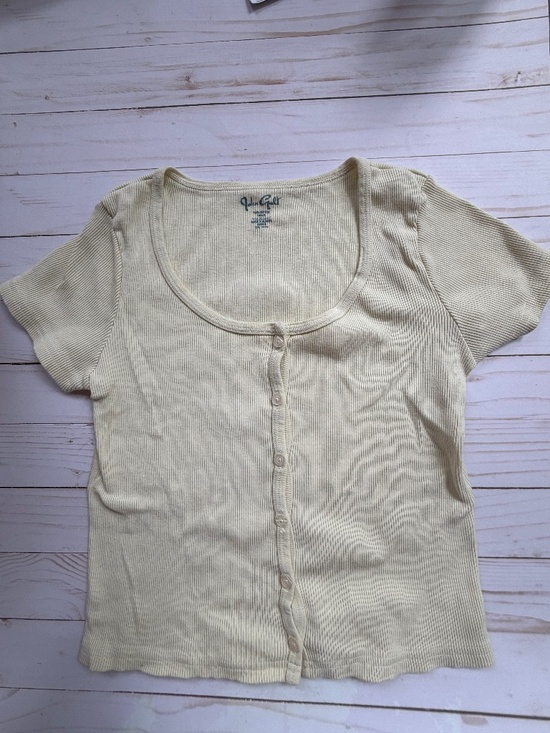 John Galt Tops - John Galt Yellow Ribbed Top Button Front Tee Brandy Melville Style
